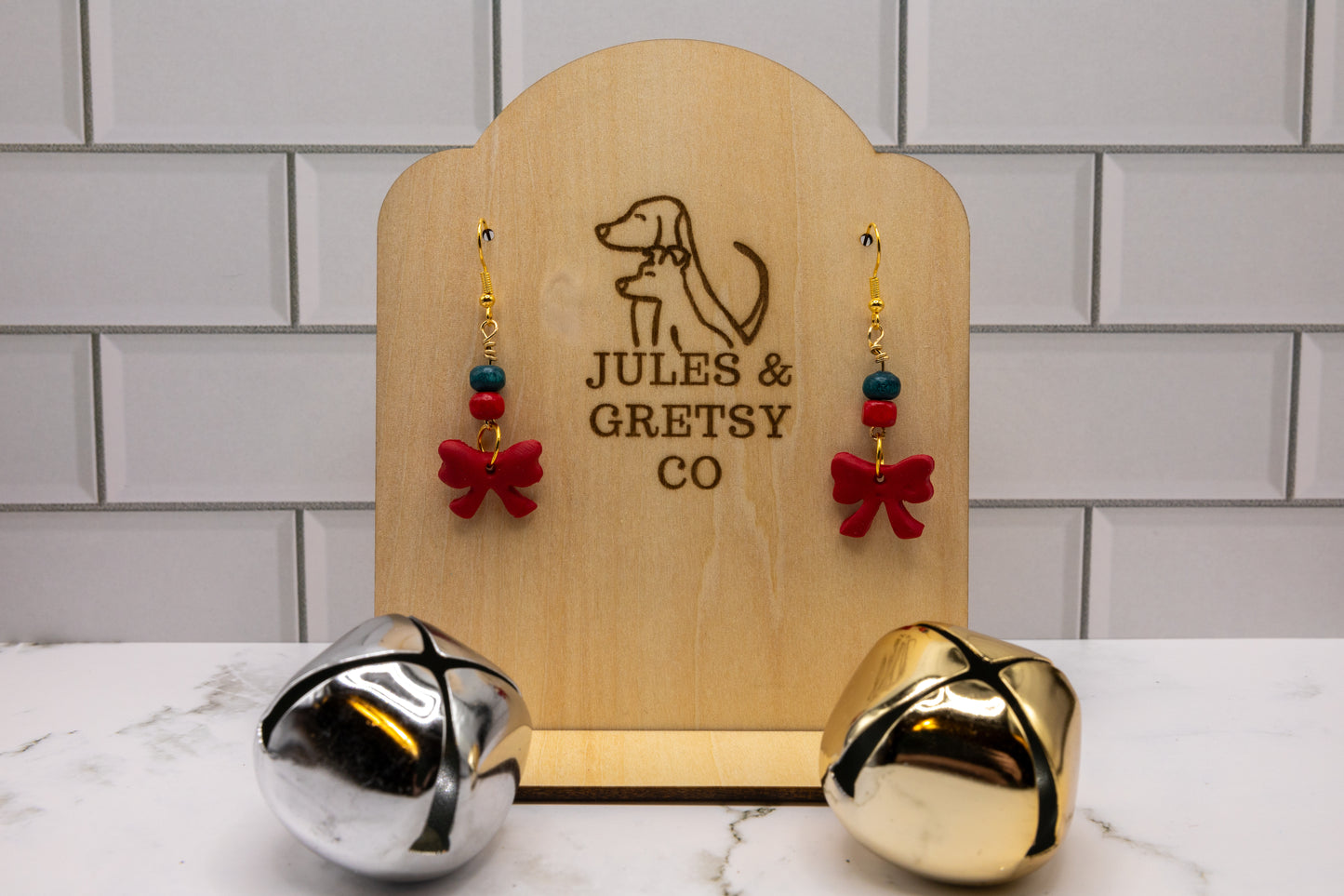 Red Bow and bead earrings