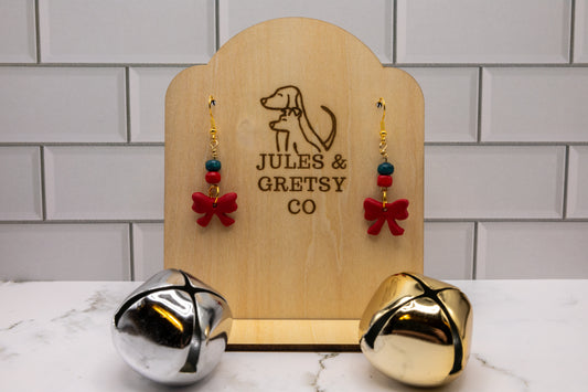 Red Bow and bead earrings